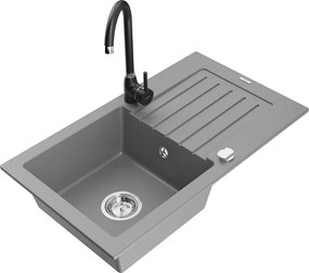 Mexen Pablo кухненска мивка от гранит с 1 камера с отцедник и кухненски смесител Telma, сив - 6510-71-670200-70