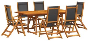 3279261 vidaXL Градински трапезен комплект, 7 части, акация масив и textilene