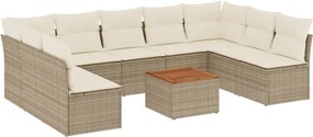 3256121 vidaXL Градински диван с възглавници, 10 части, бежов полиратан