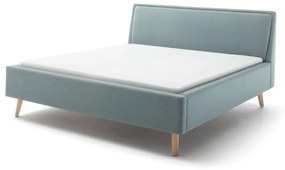Синьо-сиво тапицирано двойно легло с място за съхранение с решетка 160x200 cm Frieda - Meise Möbel