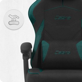 CABRO C502 геймърски стол от плат с подложка за крака, до 150 кг, черен и зелен
