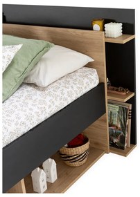 Черно-естествено двойно легло 160x200 cm от декор от дъб с място за съхранение без ламелно дъно Albo – Marckeric