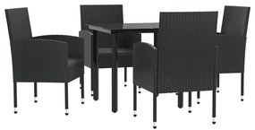 3203345 vidaXL Градински трапезен комплект 5 части черен полиратан и стомана