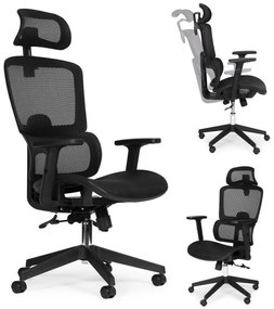 Ергономичен офис стол с регулируема облегалка за глава и мрежеста облегалка