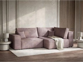 Лилав сгъваем/с място за съхранение ъглов диван от рипсено кадифе (десен ъгъл/L форма) Tonga – Maison de Rêve
