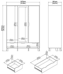 Гардероб от дъбов декор с огледало в бял и естествен цвят 147x201x58 cm Ikast – Tvilum