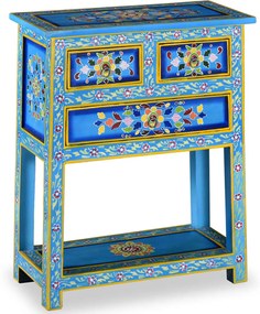 244840 vidaXL Бюфет с чекмеджета, мангово дърво масив, тюркоаз, ръчно рисуван