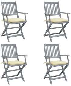3064526 vidaXL Сгъваеми градински столове, 4 бр, с възглавници, акация масив