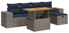 3328083 vidaXL Градински диван с възглавници, 6 части, черен полиратан, акация