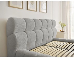 Светлосиво двойно тапицирано легло с място за съхранение с включена подматрачна рамка 160x200 cm Mont Blanc – Bobochic Paris