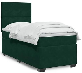 3293083 vidaXL Боксспринг легло с матрак, тъмнозелена, 90x190 см, кадифе
