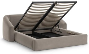 Светлокафяво двойно легло 180x200 cm тапицирано с място за съхранение с включена подматрачна рамка Campi – Cosmopolitan Design