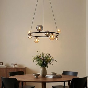 Висяща лампа черна с опушено и кехлибарено стъкло кръгла 8-лампи - Monaco