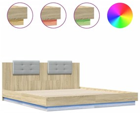 3209991 vidaXL Рамка за легло с табла и LED осветление, дъб сонома, 180x200 см