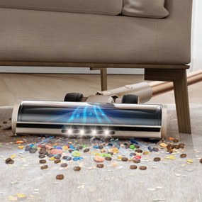 Вертикална прахосмукачка Honiture X7 CJD239, 550W, 45 KPa, 1.5 л, 60 мин, 3 режима, Регулируема височина, HEPA, Тъчскрийн, LED четка, Никел/жълт