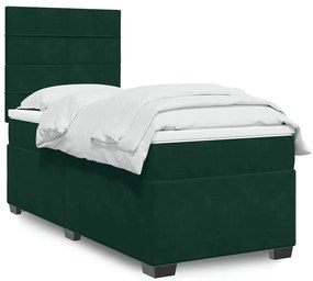 3290789 vidaXL Боксспринг легло с матрак, тъмнозелена, 90x190 см, кадифе