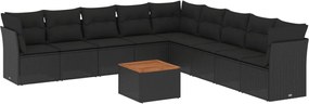 3256020 vidaXL Градински комплект диван с възглавници 10 части черен полиратан
