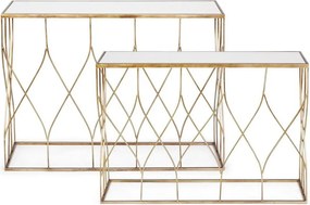 Конзолни маси в комплект 2 бр. със стъклен плот в златист цвят 33x104 cm Elenor – Bizzotto