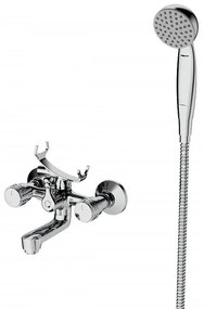 Стенен смесител за вана и душ КЛИЕР ICF 6005838C, Inter Ceramic, месинг, хром, с подвижен душ и шлаух, 10.9x14.7см