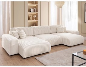 Кремав сгъваем/с място за съхранение ъглов диван от рипсено кадифе (U форма) Sarina – Ropez