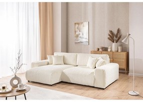 Кремав разтегателен ъглов диван от рипсено кадифе с място за съхранение (ляв ъгъл) Sarina – Ropez