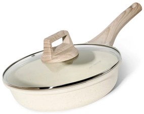 Тиган Just Perfecto JL-41, 24 см, Стъклен капак, Мраморно покритие, Без PFAS, Индукция, Бежов