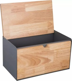Кутия за хляб Klausberg KB 7395, 35.5 см, Висококачествен метал, Бамбук, Горен и преден капак, Черен