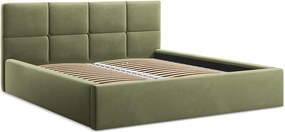Зелено кадифено двойно легло 140x200 cm тапицирано с място за съхранение и включена подматрачна рамка Hiko – Makamii