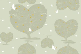 Тапет – Златни ябълки на дървета във формата на сърце