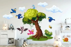 Стикер за стена за деца дърво и щастливи птици 120 x 240 cm