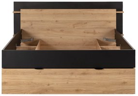 Черно-естествено двойно легло 160x200 cm от декор от дъб с място за съхранение без ламелно дъно Albo – Marckeric