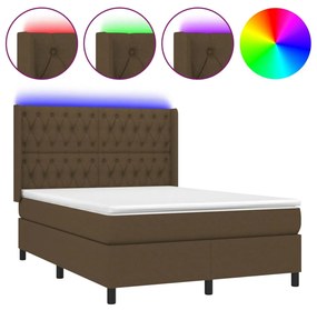 3138552 vidaXL Боксспринг легло с матрак и LED, тъмнокафяво, 140x190 см, плат
