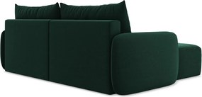 Тъмнозелен кадифен сгъваем/с място за съхранение ъглов диван (ляв ъгъл) Kalena – Makamii