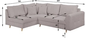 Ъглов диван от сив велур (ляв ъгъл) Ariella - Ropez