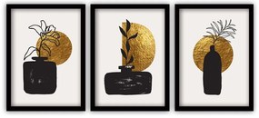 Комплект от 3 картини в черна позлатена рамка, 35 x 45 cm - Vavien Artwork