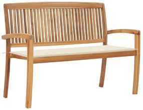 3063281 vidaXL Стифираща градинска пейка с възглавница, 128,5 см, тик масив