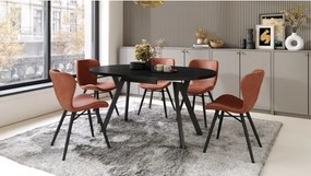 АЛМО Черно/черни крака - КРЪГЛА РАЗТЕГАТЕЛНА МАСА С Y-ОБРАЗНИ КРАКА В ЛОФТ/ИНДУСТРИАЛЕН СТИЛ ЗА ХОЛ ИЛИ ТРАПЕЗАРИЯ