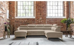 Бежов кадифен U-образен ъглов диван (десен ъгъл) Sweet Harmony - Miuform