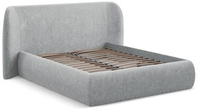 Светлосиво двойно тапицирано легло с място за съхранение и включена подматрачна рамка 180x200 cm Hauke – Makamii