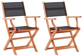 48692 vidaXL Сгъваеми градински столове 2 бр черни евкалипт масив textilene