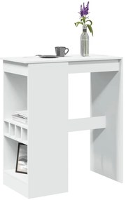 854337 vidaXL Бар маса с рафтове, бяла, 90x47,5x103,5 см, инженерно дърво