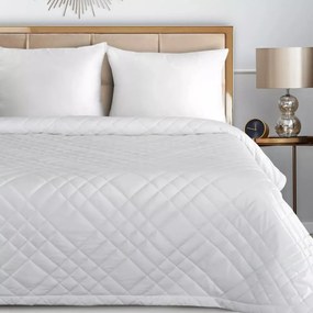 Елегантна кадифена покривка за легло с геометрични стегания - бяла Ширина: 220 см | Дължина: 240 см