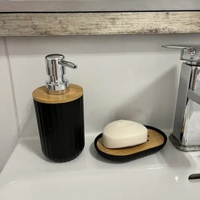 Комплект аксесоари за баня – 6 елемента с бамбукови детайли, Ruhhy 24636, черен цвят