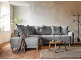 Сив велурен разтегателен диван (ляв ъгъл) Lazy Lukka - Miuform