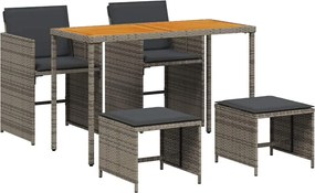 365086 vidaXL Градински трапезен комплект 5 части с възглавници сив полиратан