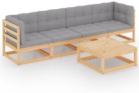 3076414 vidaXL Градински лаундж комплект, 5 части, с възглавници, бор масив
