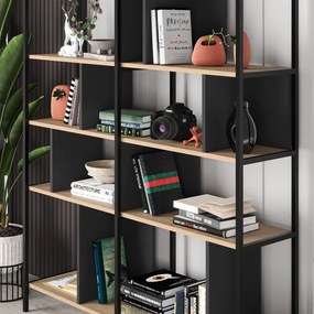 Етажерка за книги в дъбов декор в черно-натурален цвят 144x175 cm Alabama - Marckeric
