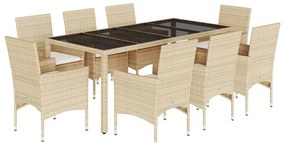 3278572 vidaXL Градински комплект с възглавници 9 части бежов полиратан/стъкло
