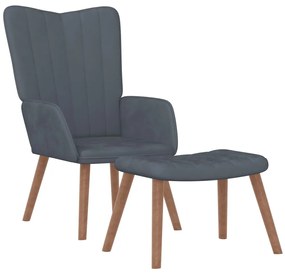 327667 vidaXL Релаксиращ стол с табуретка, тъмносив, кадифе