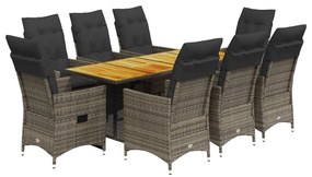 3276734 vidaXL Градински трапезен комплект 9 части с възглавници сив полиратан